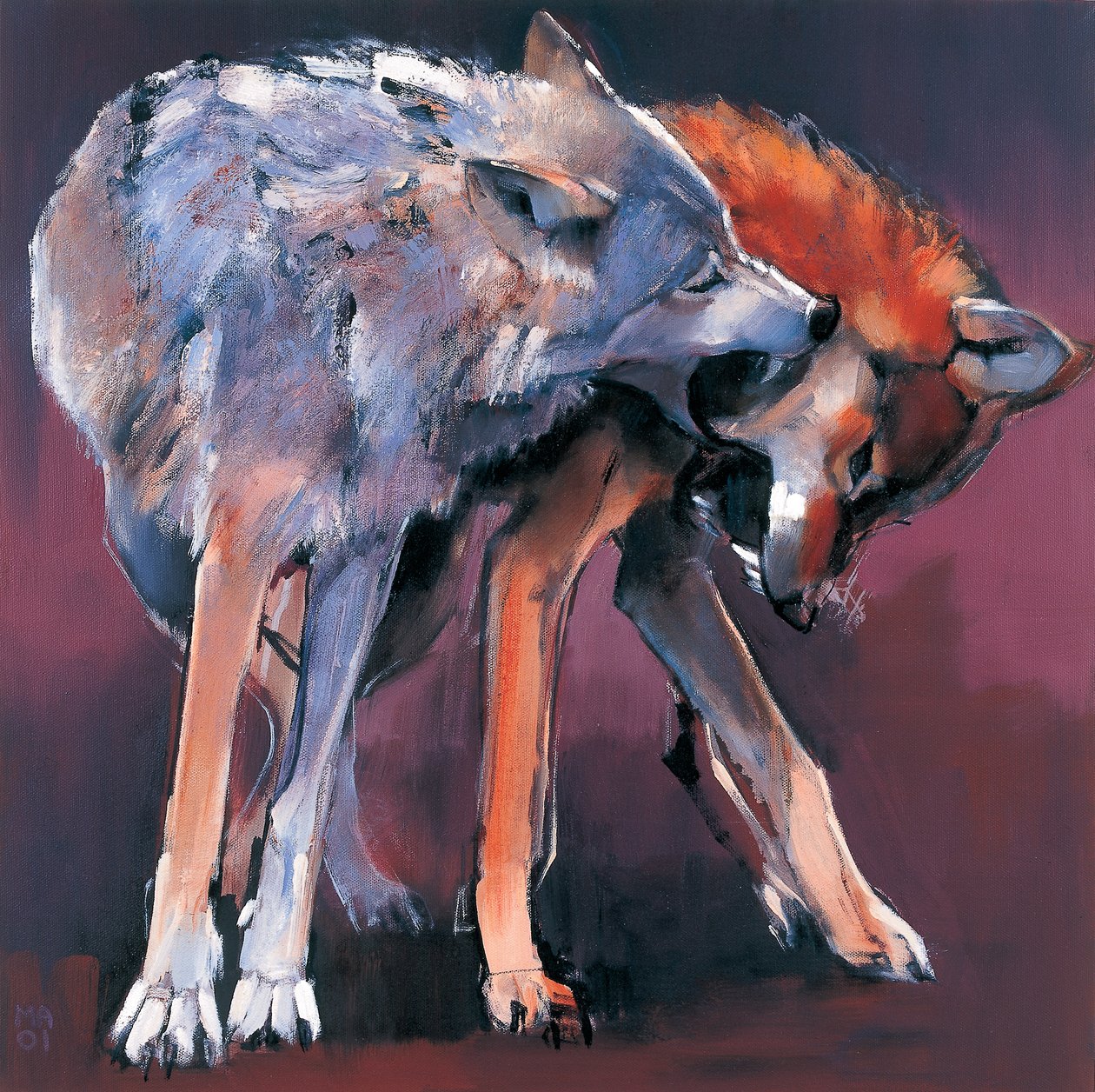 Two Wolves, 2001 by Mark Adlington: Premium art reproduction
