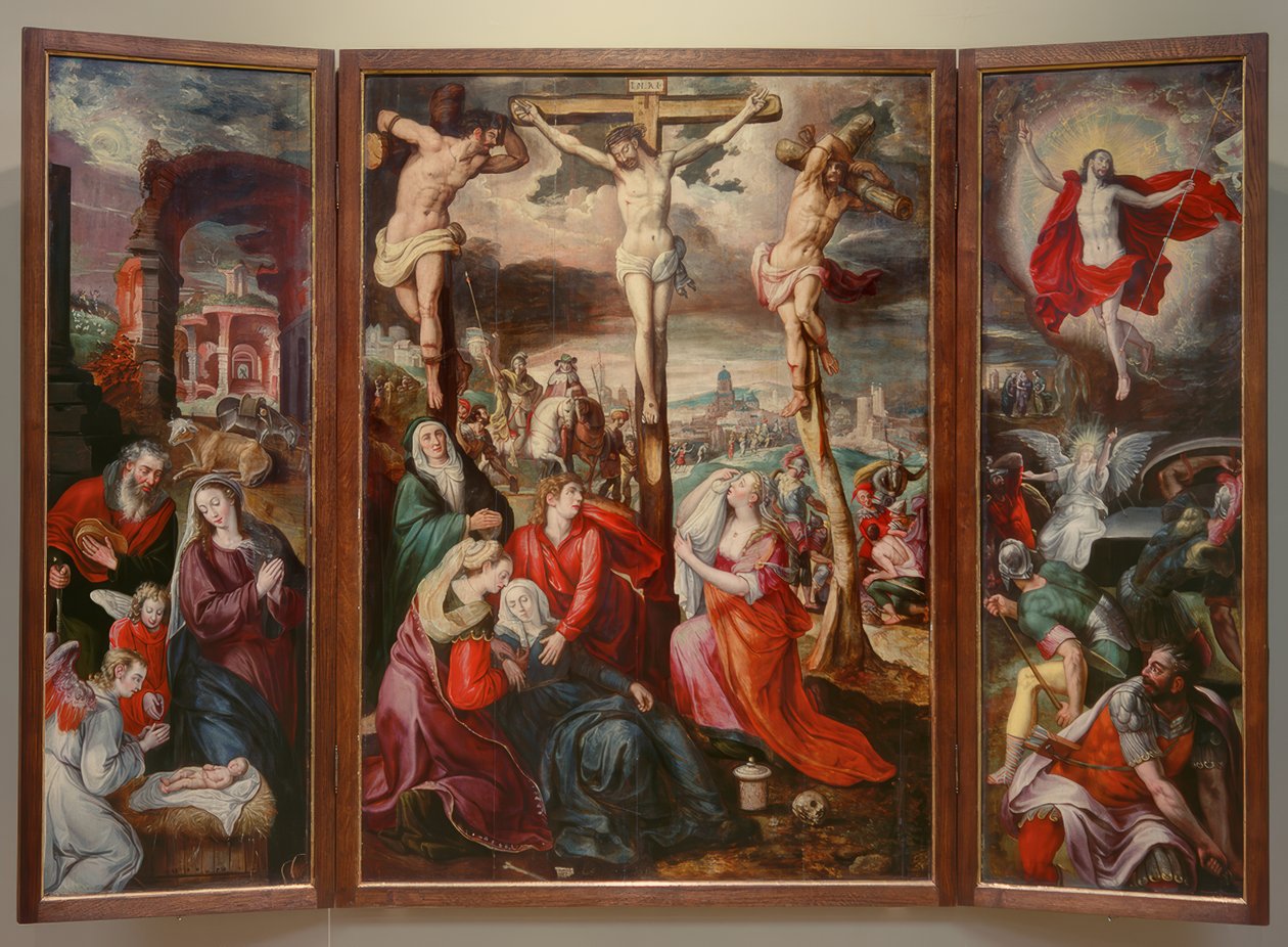 Crucifixion - Birth of Christ - Resurrection of Christ by Marten de Vos