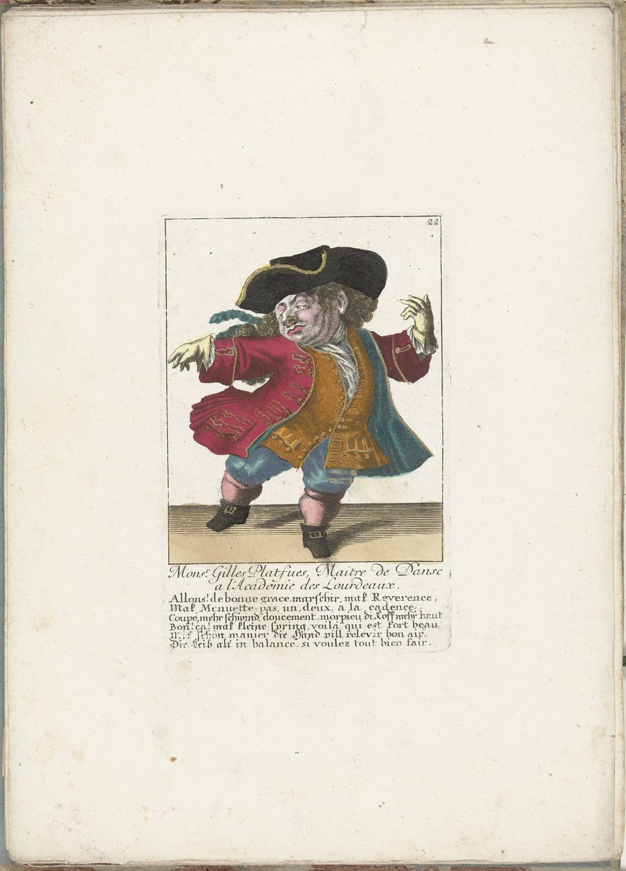 The Dwarf Gilles Platfues as French Dance Master, ca. 1710 by Martin Engelbrecht (attributed to)