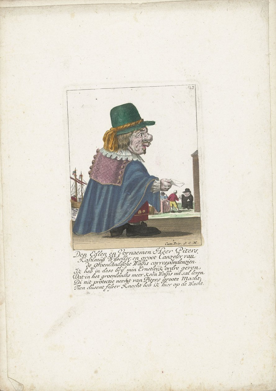 The Dwarf Piters Kahlmüß Wisseller as a Whaler, ca. 1710 by Martin Engelbrecht (attributed to)