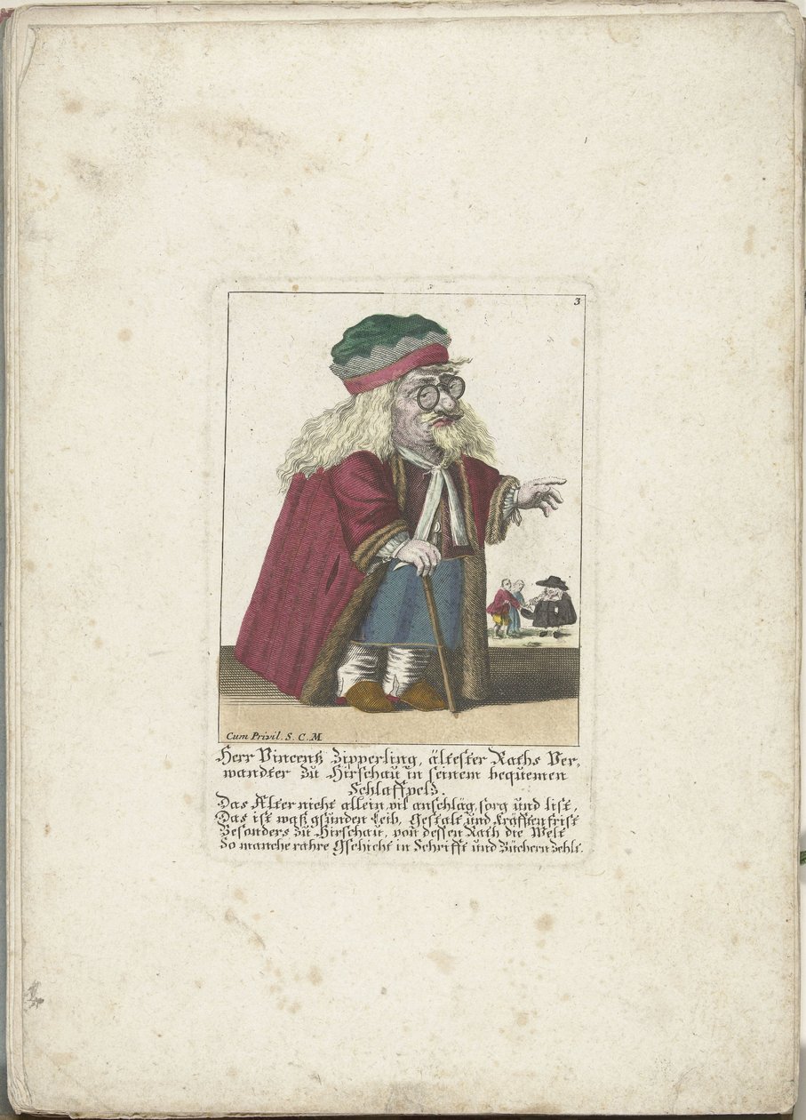 The Dwarf Vincentz Zipperling in a Fur Coat, ca. 1710 by Martin Engelbrecht (attributed to)
