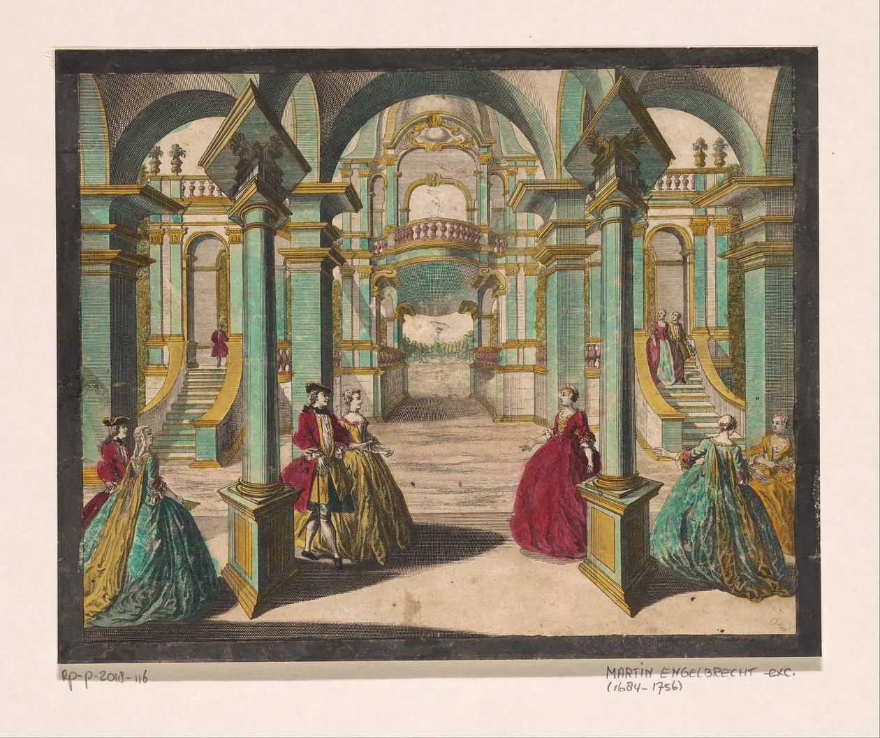 View of the Interior of a Palace, with Several Richly Dressed Ladies and Gentlemen by Martin Engelbrecht