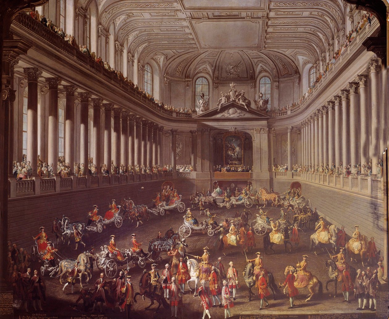 Carousel of the Spanish manege of Vienna to celebrate the French defeat in Prague in 1763, Marie Therese of Austria (1717-1780) is represented on the white horse. Painting of the school of Martin Meytens (1695-1770) 18th century by Martin Meytens the Younger