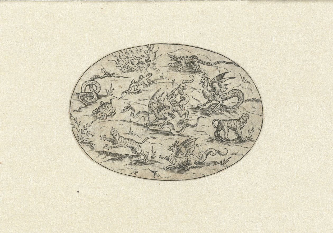 Oval with Reptiles, Felines, and Fantasy Creatures (Nev Thier Bvechlein) by Martin Pleginck