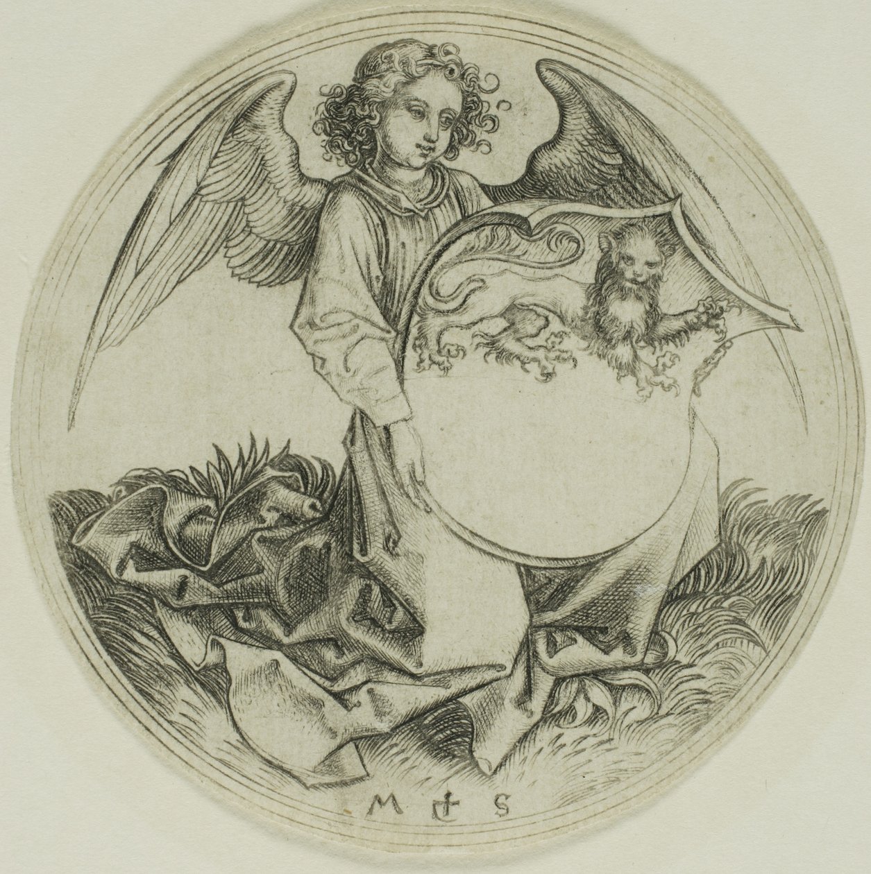 Shield with a Lion, Held by an Angel by Martin Schongauer