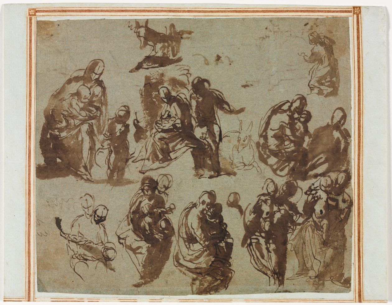 Various Sketches of the Madonna and Child (recto) Architectural Studies (verso) [partially visible on recto] by Martin Schongauer