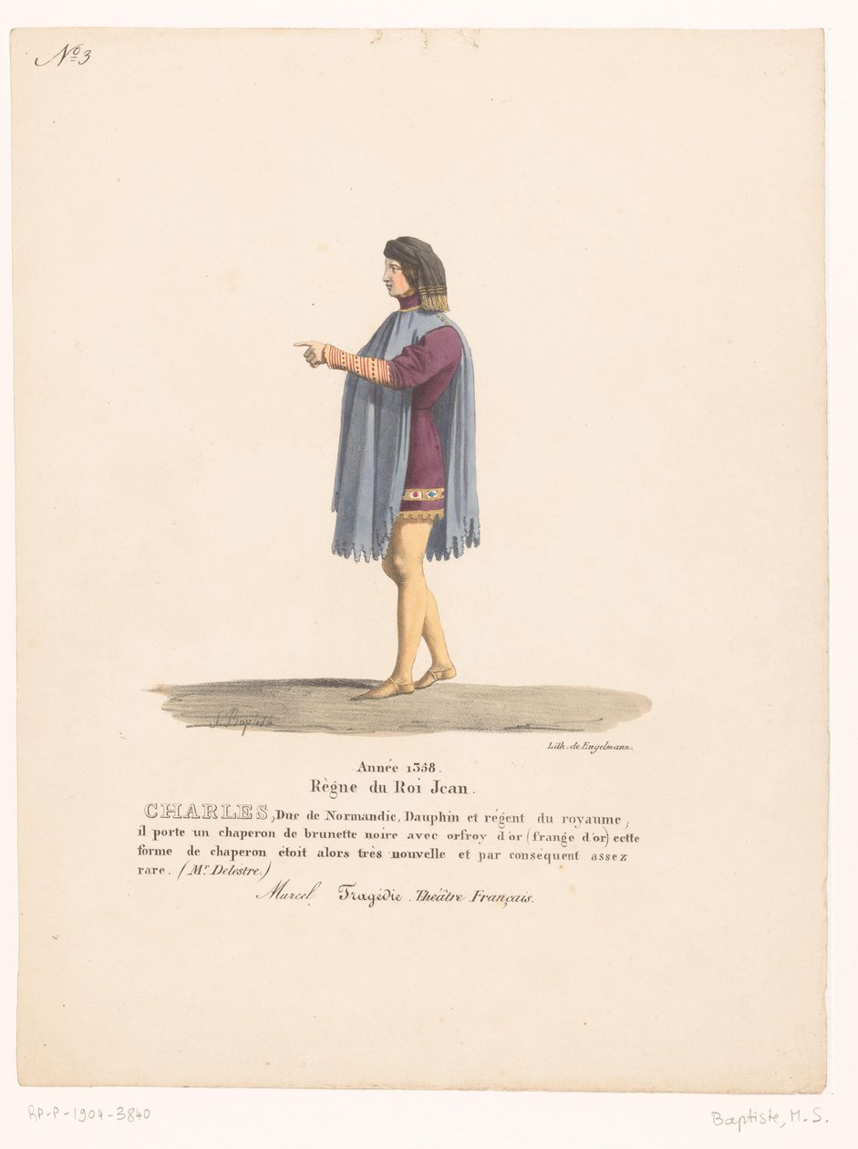 Costume of the Dauphin Charles of Valois from the Tragedy Marcel (Theater Costumes) by Martin Sylvestre Baptiste