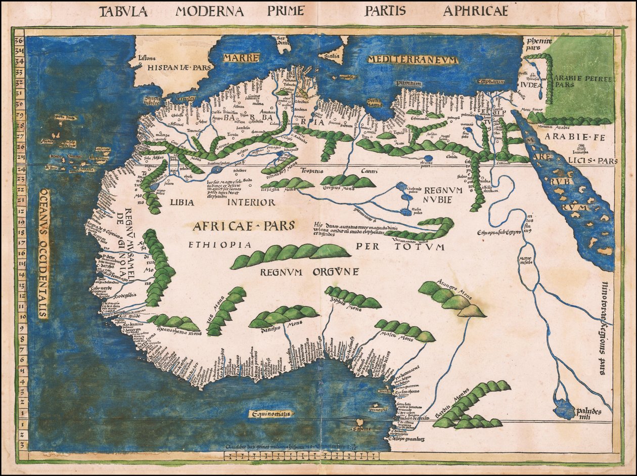 1513 Map of North and West Africa by Martin Waldseemüller by Martin Waldseemuller