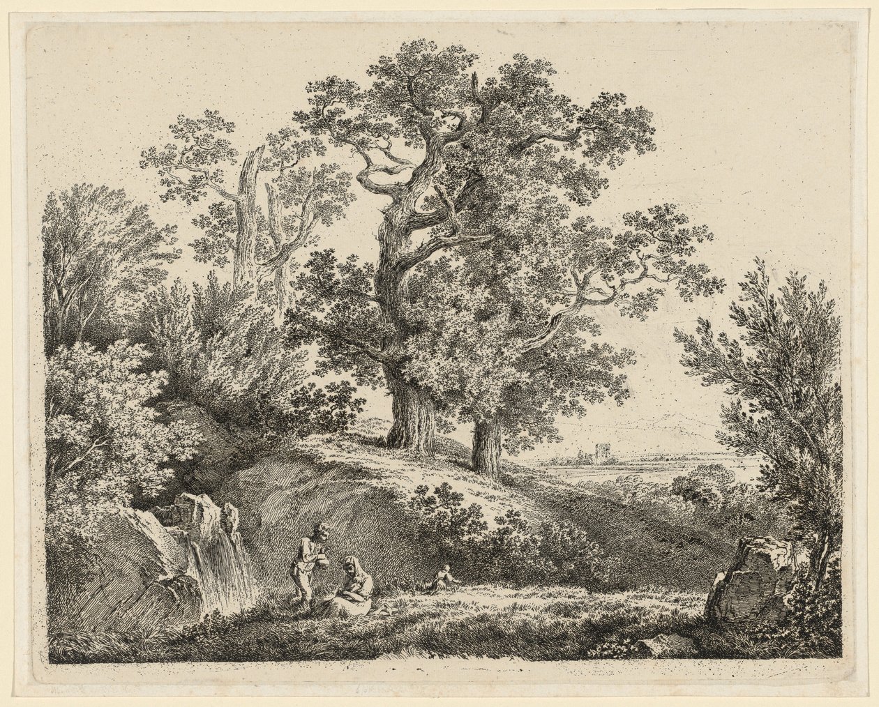 Landscape with a Waterfall and a Resting Family by Martin von Molitor