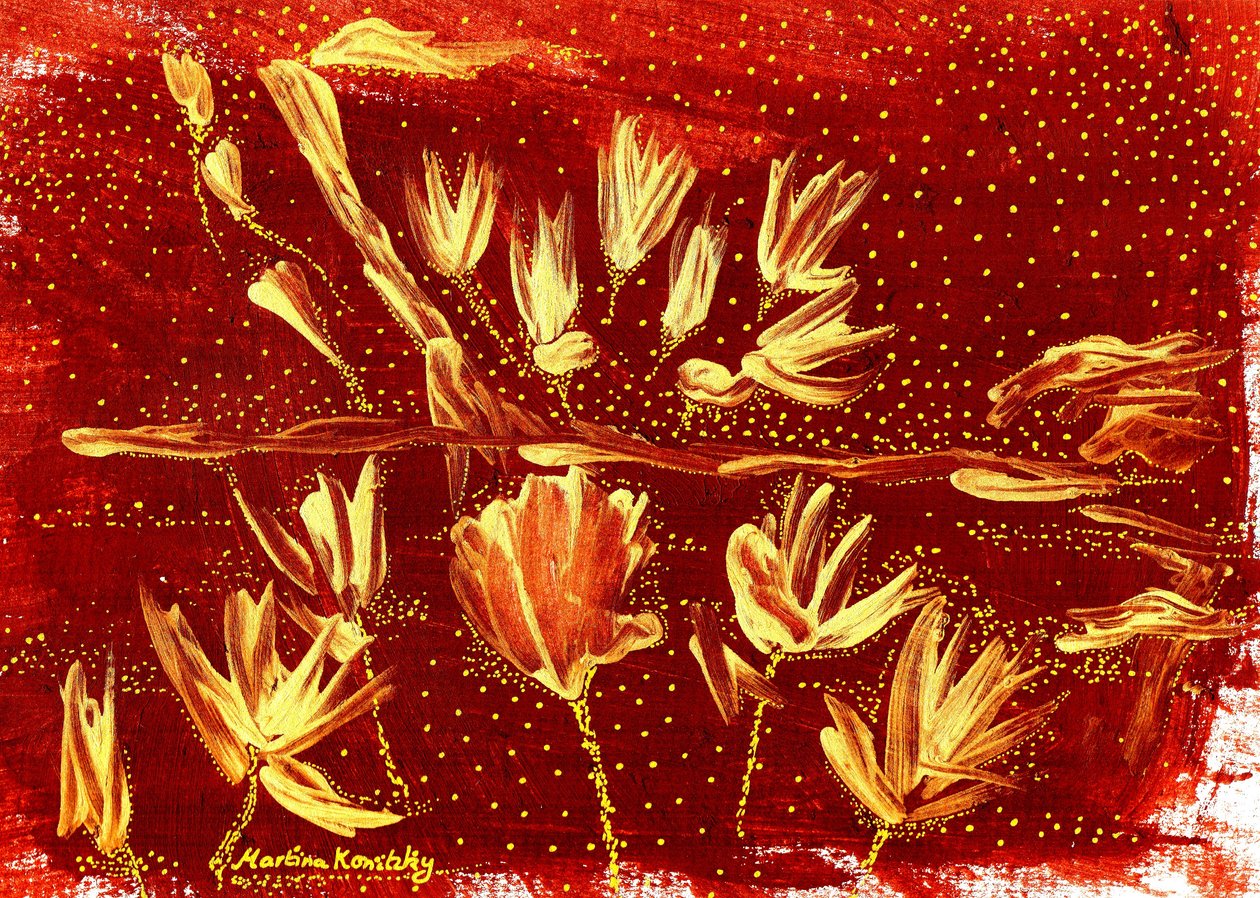 Landscape with Flowers and Starry Sky Brown Gold by Martina Konitzky