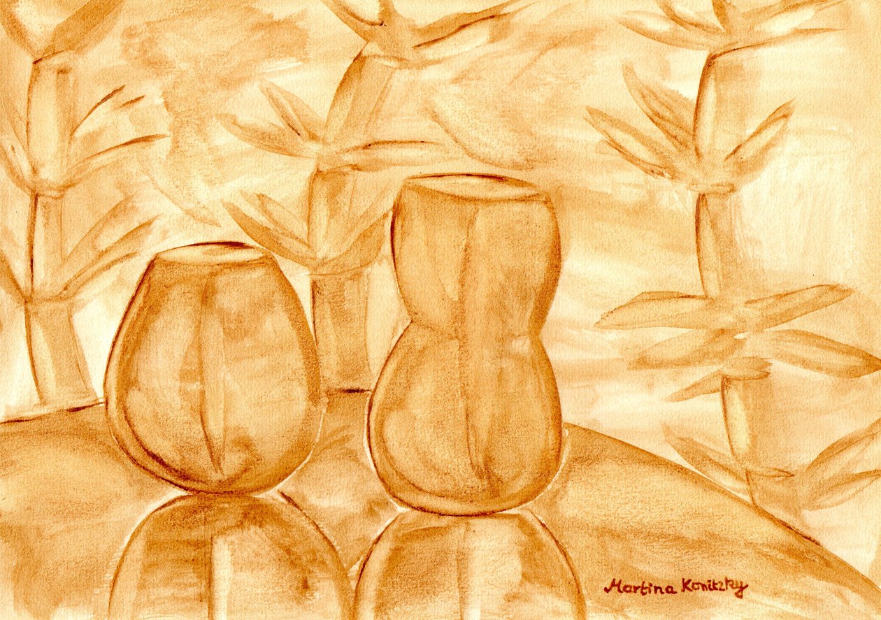 Still Life with Gourds and Bamboo by Martina Konitzky