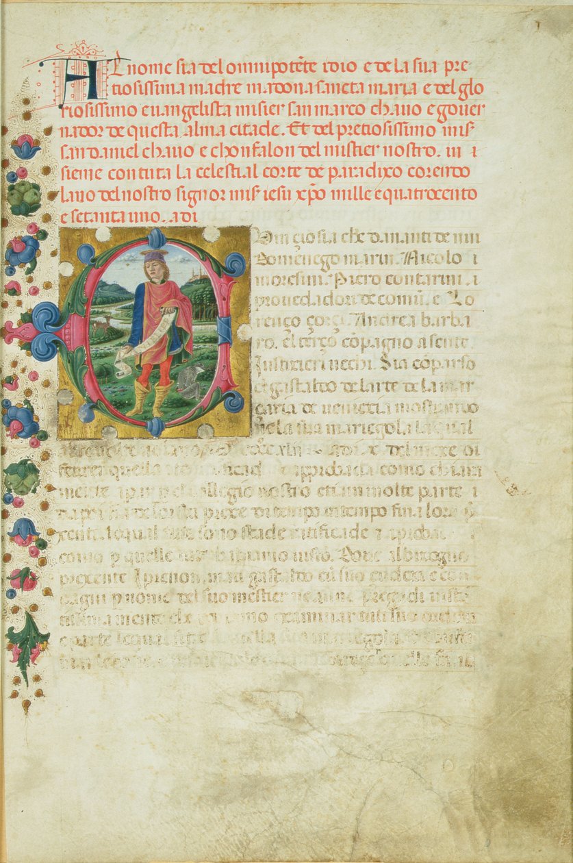 Historiated initial C depicting The Prophet Daniel in a Landscape by Martino di Giorgio da Modena