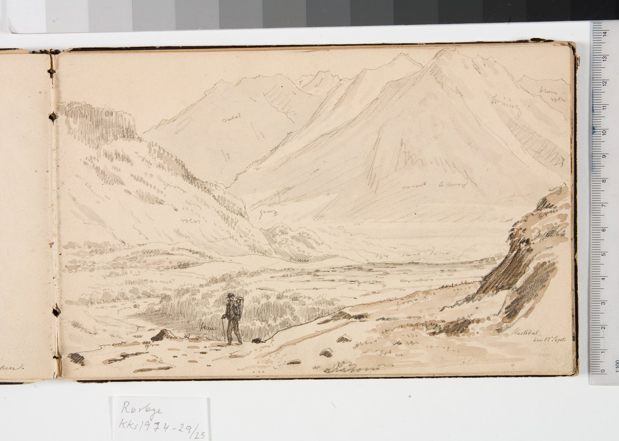 Mountain Landscape with Three Men Resting in the Grass and Two Women Using a Chopping Board by Martinus Rørbye