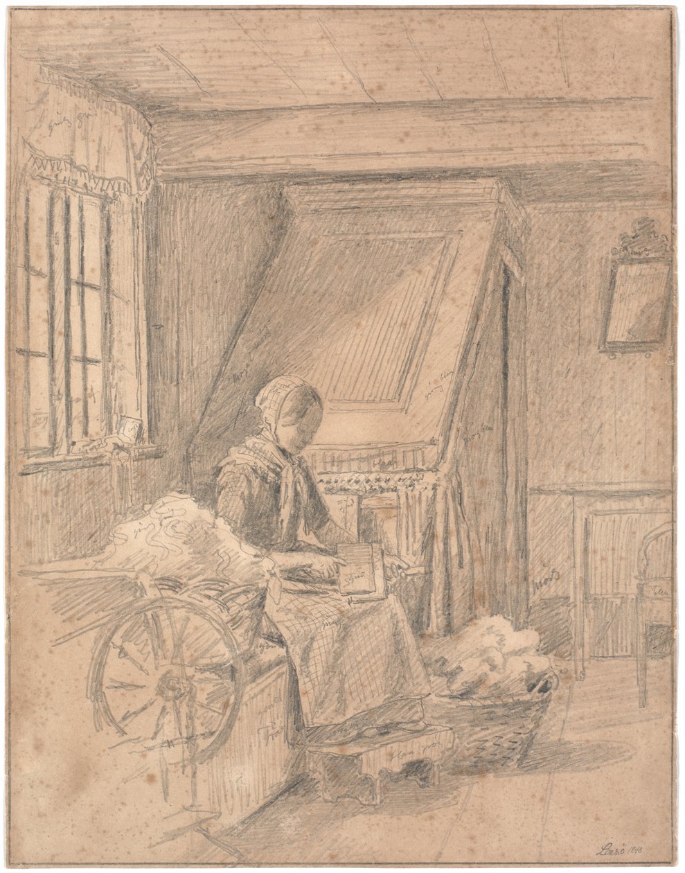 Peasant Cottage with Girl Carding Wool by Martinus Rørbye