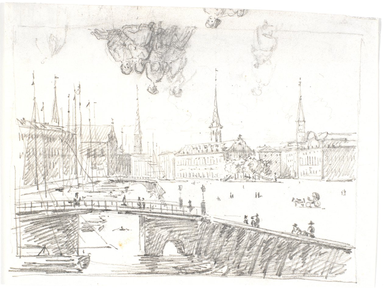 View from Gl. Strand over Højbro to the Stock Exchange by Martinus Rørbye