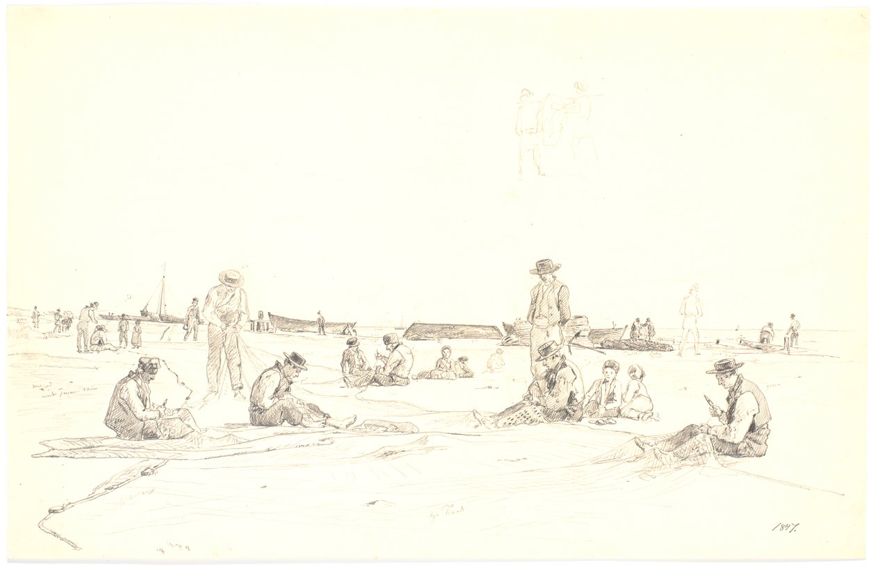 Fishermen Mending Nets on the Beach, Skagen by Martinus Rørbye