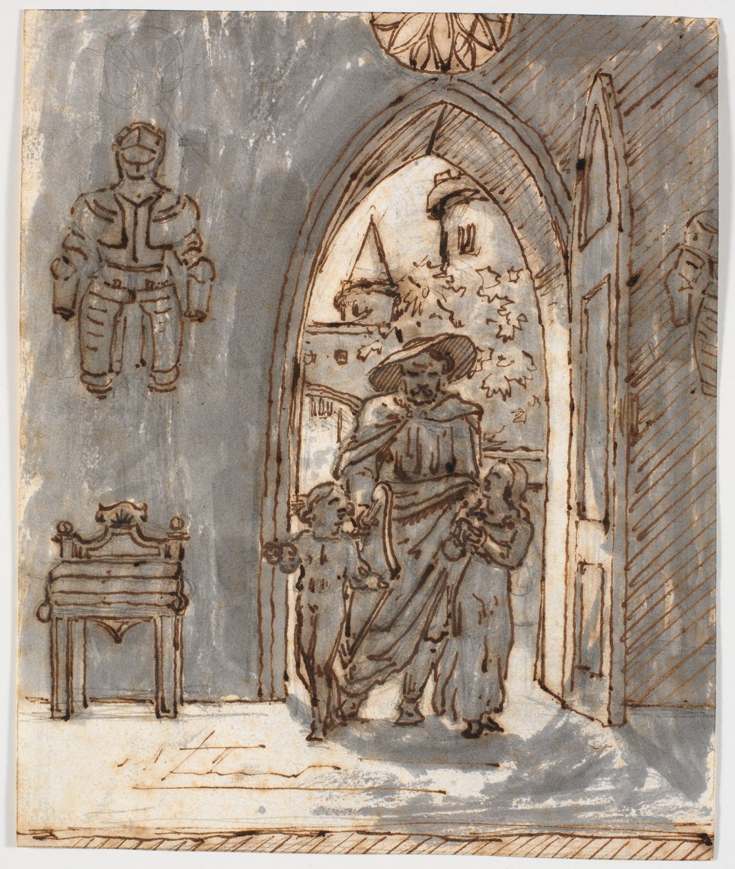 "Gothic" Scene. A Bard Leads Two Children into a Gothic House by Martinus Rørbye