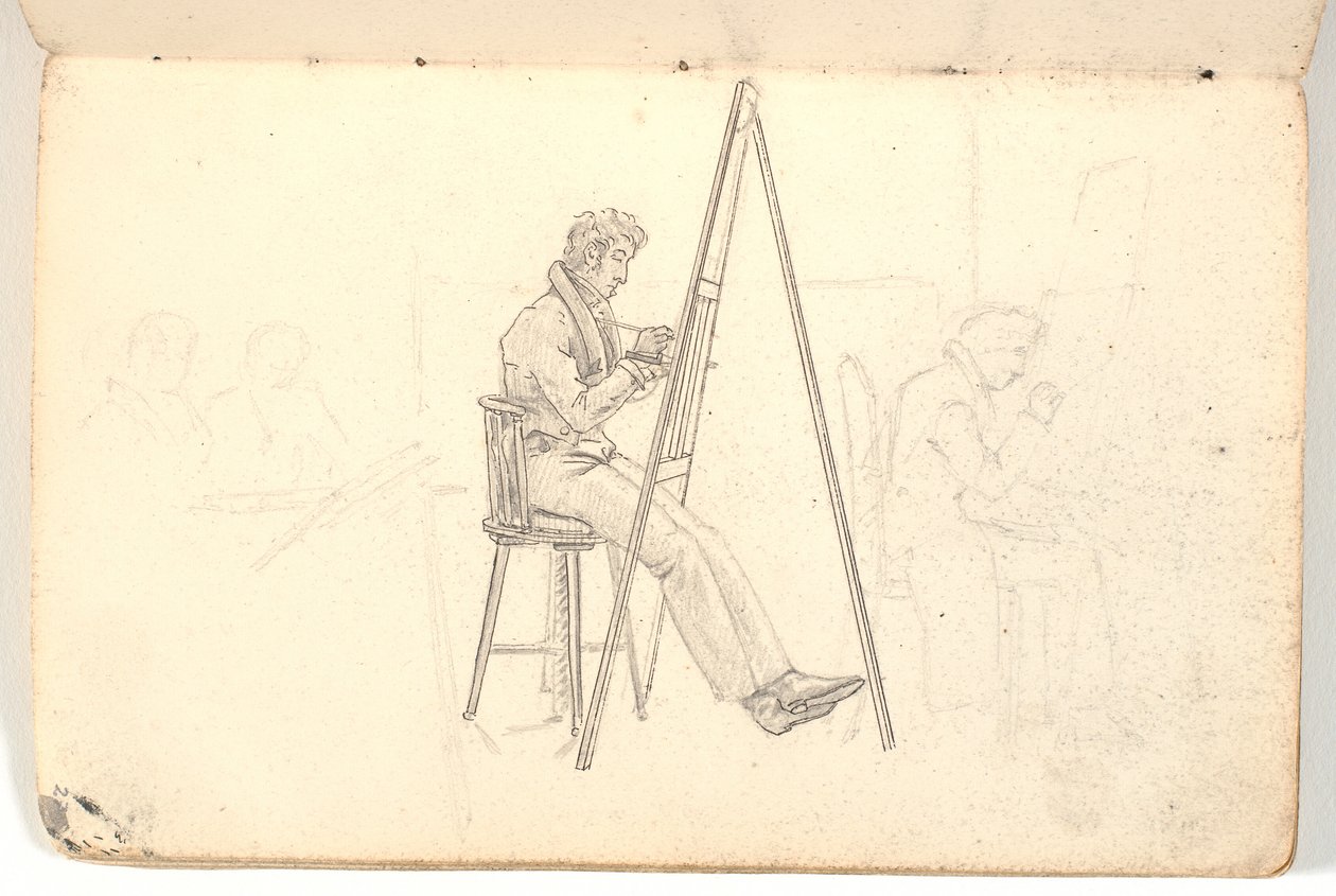 Artist at Easel, with Sketch of Figures in the Background by Martinus Rørbye