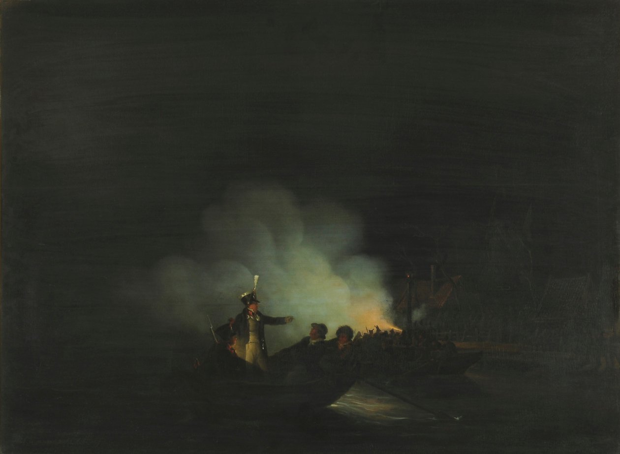 The Crossing of Matthijs Beelaerts, Commander of the National Guard, to Papendrecht on the Night of November 22, 1813 by Martinus Schouman