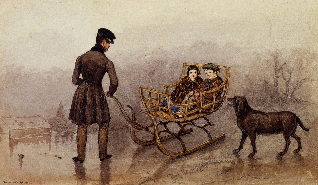 Anthony, Frank and Caroline Sledging on the Ice by Mary Ellen Best