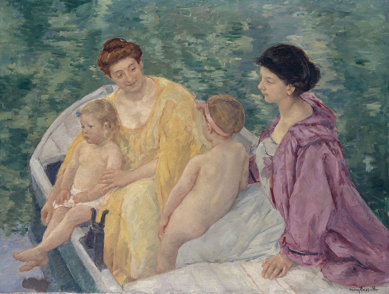 The Bath: Two Mothers and Their Children in a Boat by Mary Cassatt