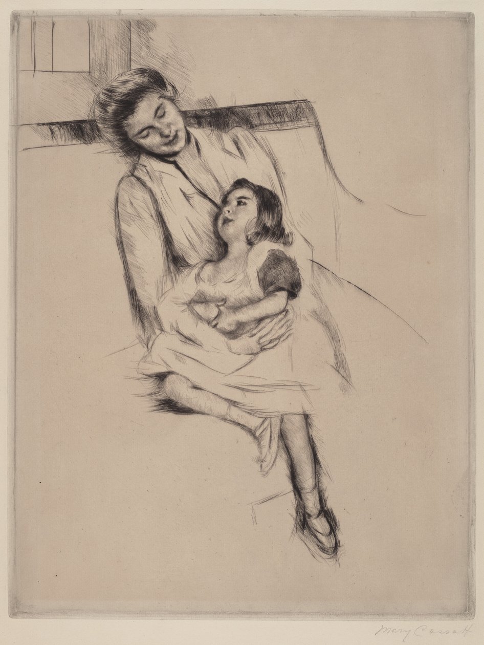 Reine and Margot Seated on a Sofa (No. 2) by Mary Cassatt