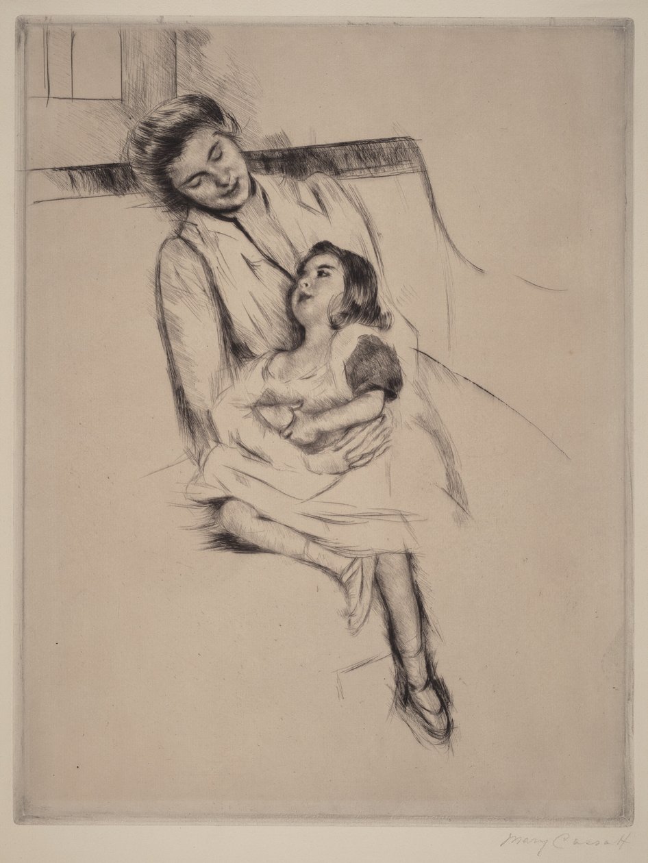 Reine and Margot Seated on a Sofa (No. 2) by Mary Cassatt
