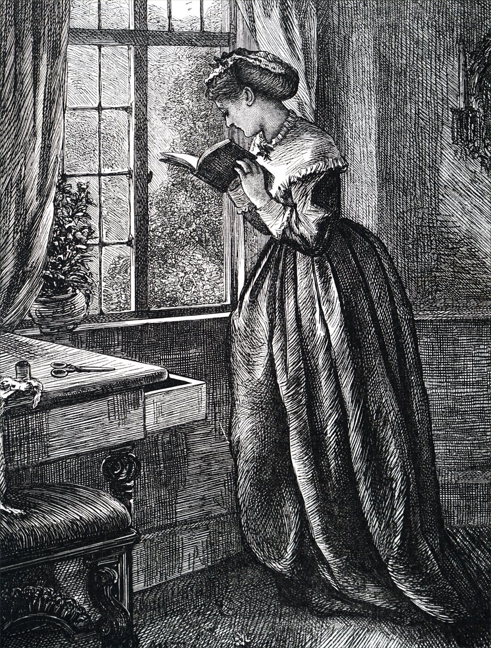 A young woman reading by an open window by Mary Ellen Edwards