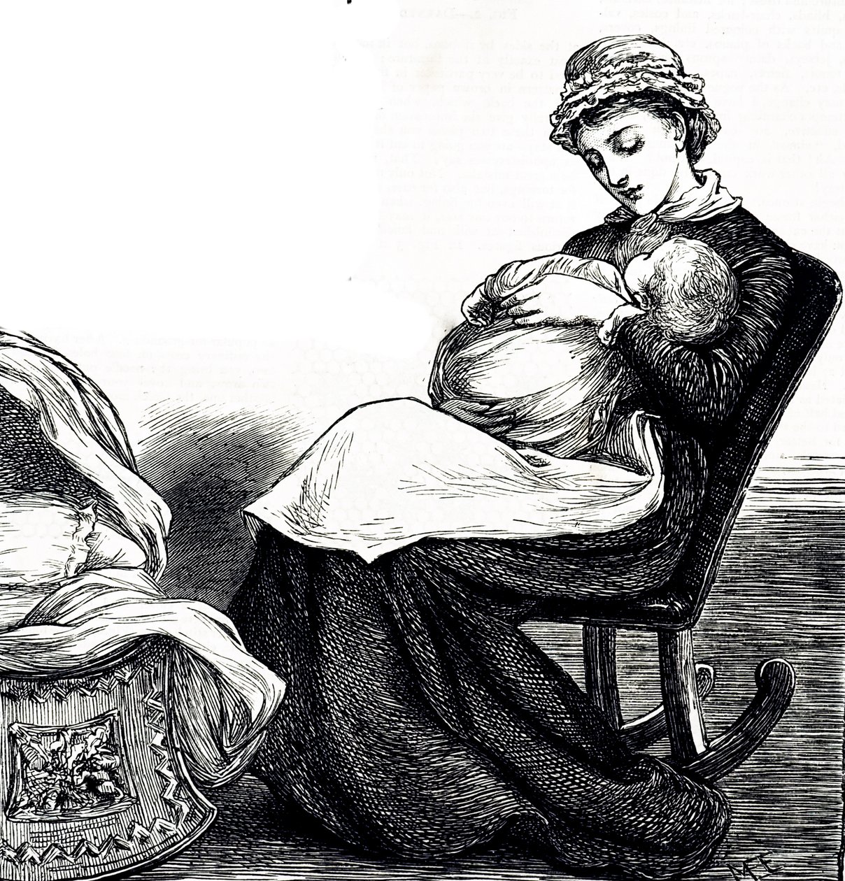 An Engraving Depicting a Mother Rocking Her Baby by Mary Ellen Edwards