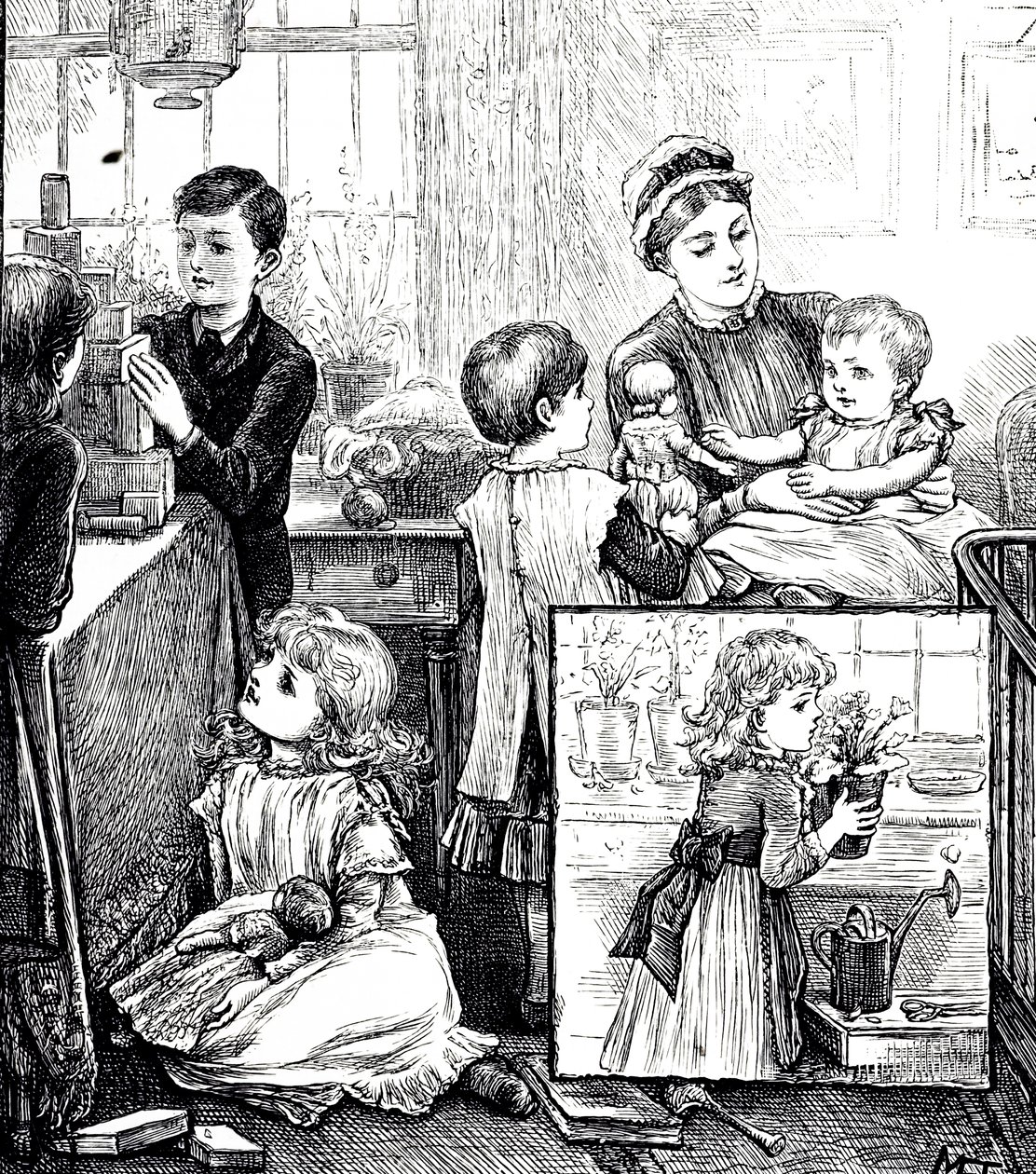 An Engraving Depicting a Regular Scene of a Wealthy Victorian Family by Mary Ellen Edwards