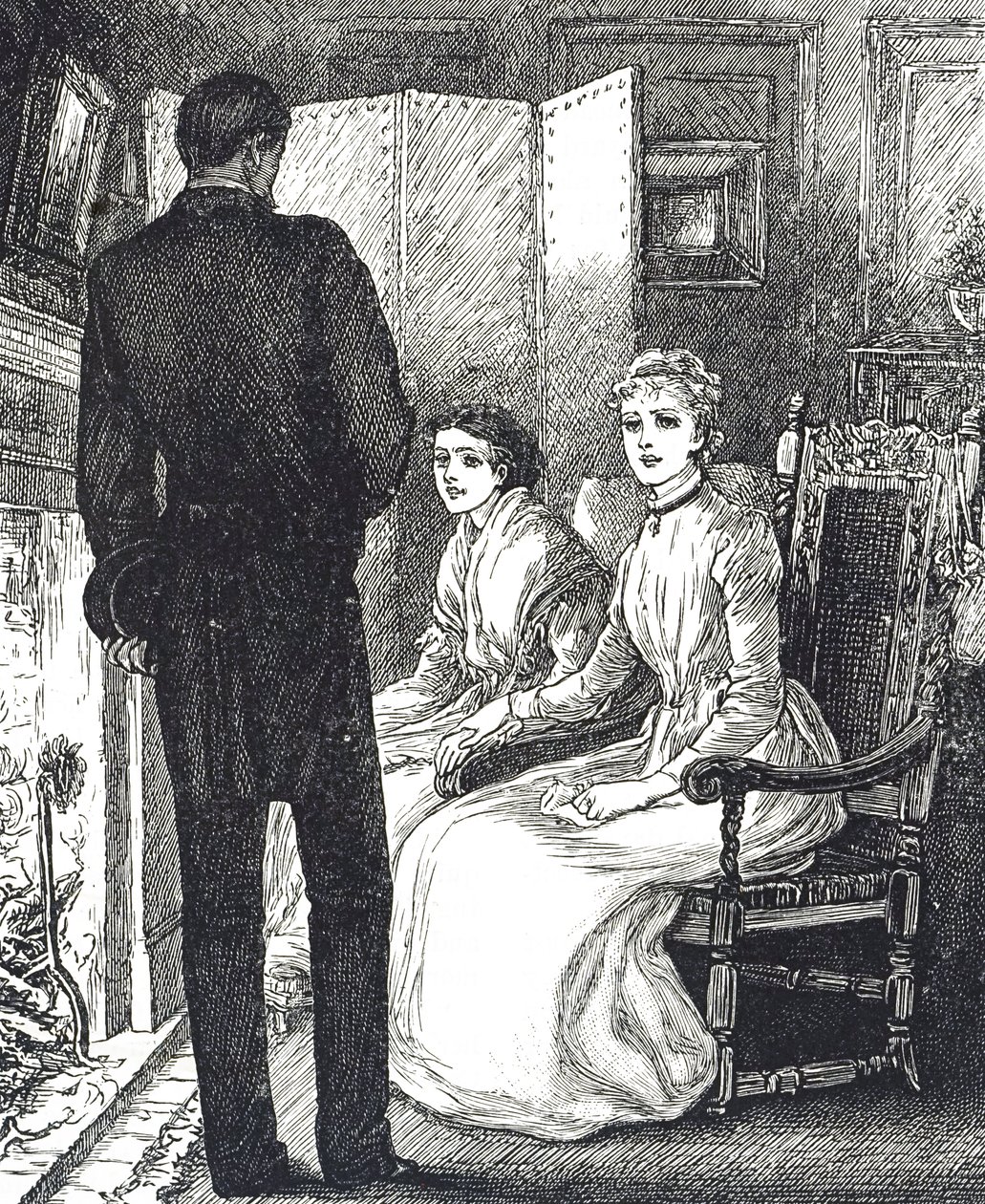 Engraving Depicting Two Women Keeping Warm Beside the Fireplace by Mary Ellen Edwards