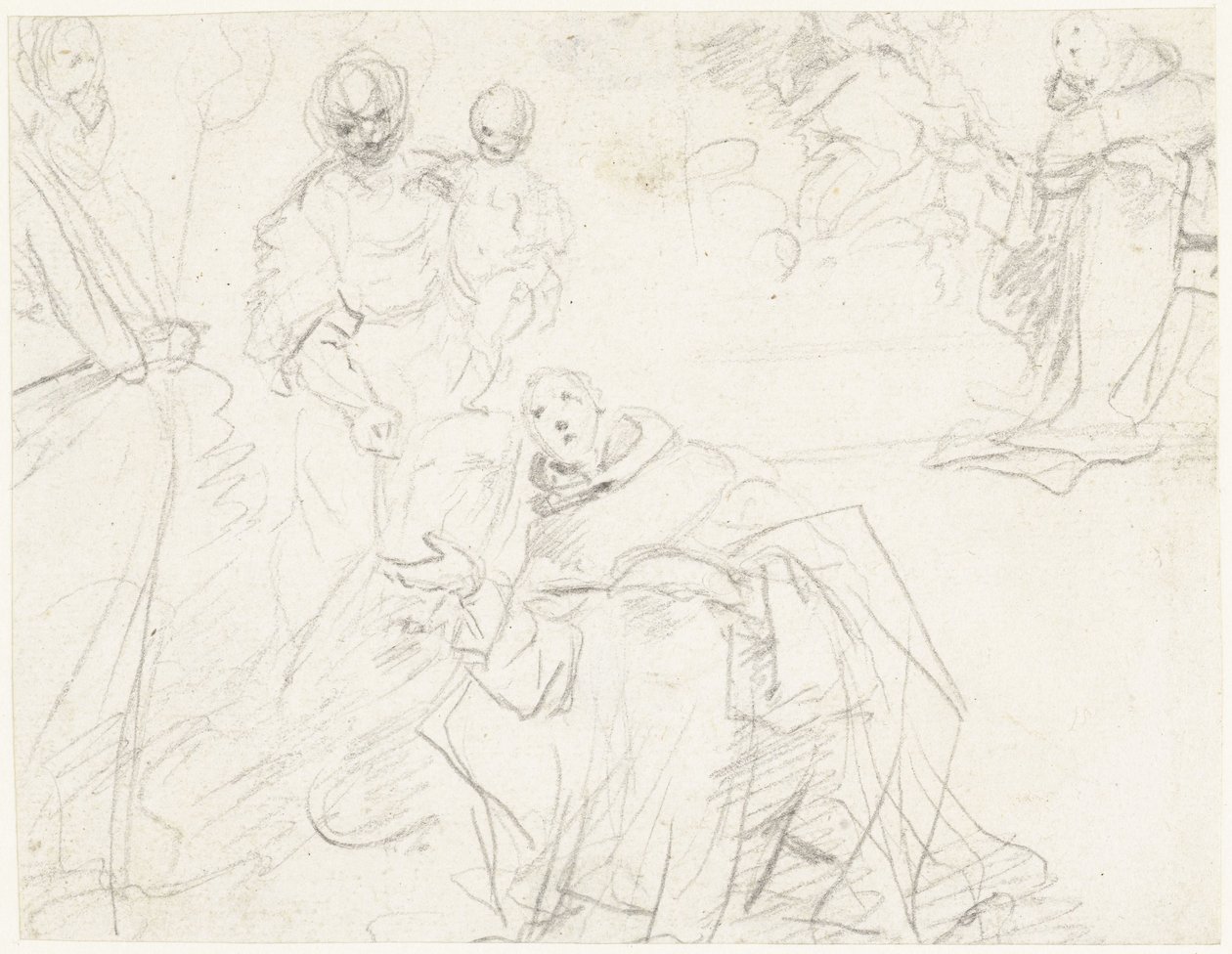 Studies for a Madonna with a Holy Monk by Massimo Stanzione (circle of)