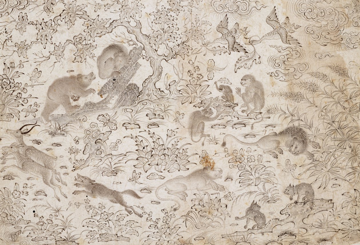 Birds and Beasts in a Flowery Landscape by Master Muhammad Siyah Qalam