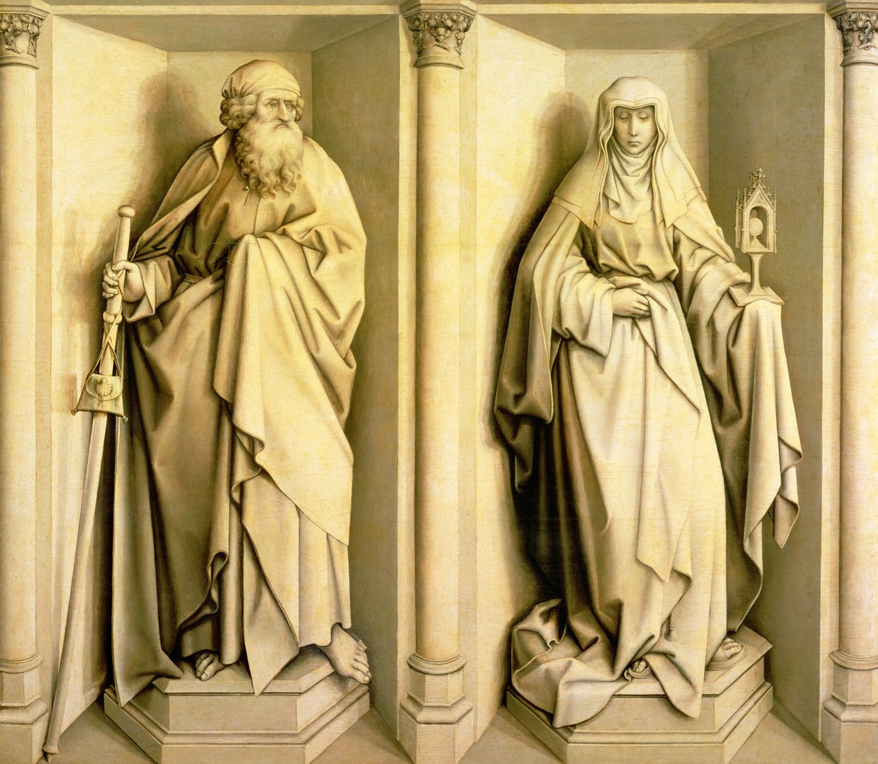 St. James the Great and St. Clare, predella panel from The Nuptials of the Virgin by Master of Flémalle