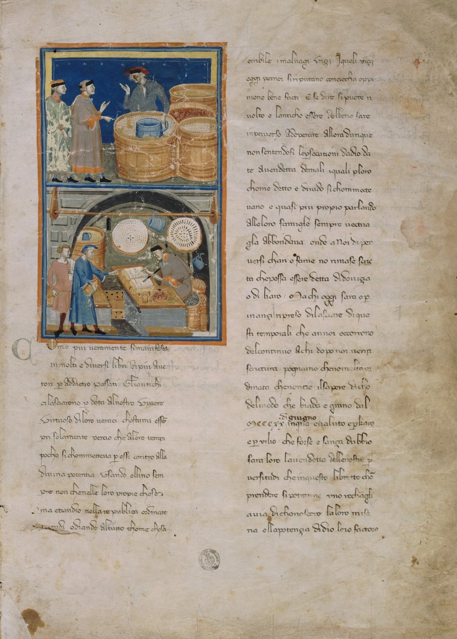 An Olive Merchant at Market and in his Shop by Master of the Biadaiolo Codex Master of the Biadaiolo Codex