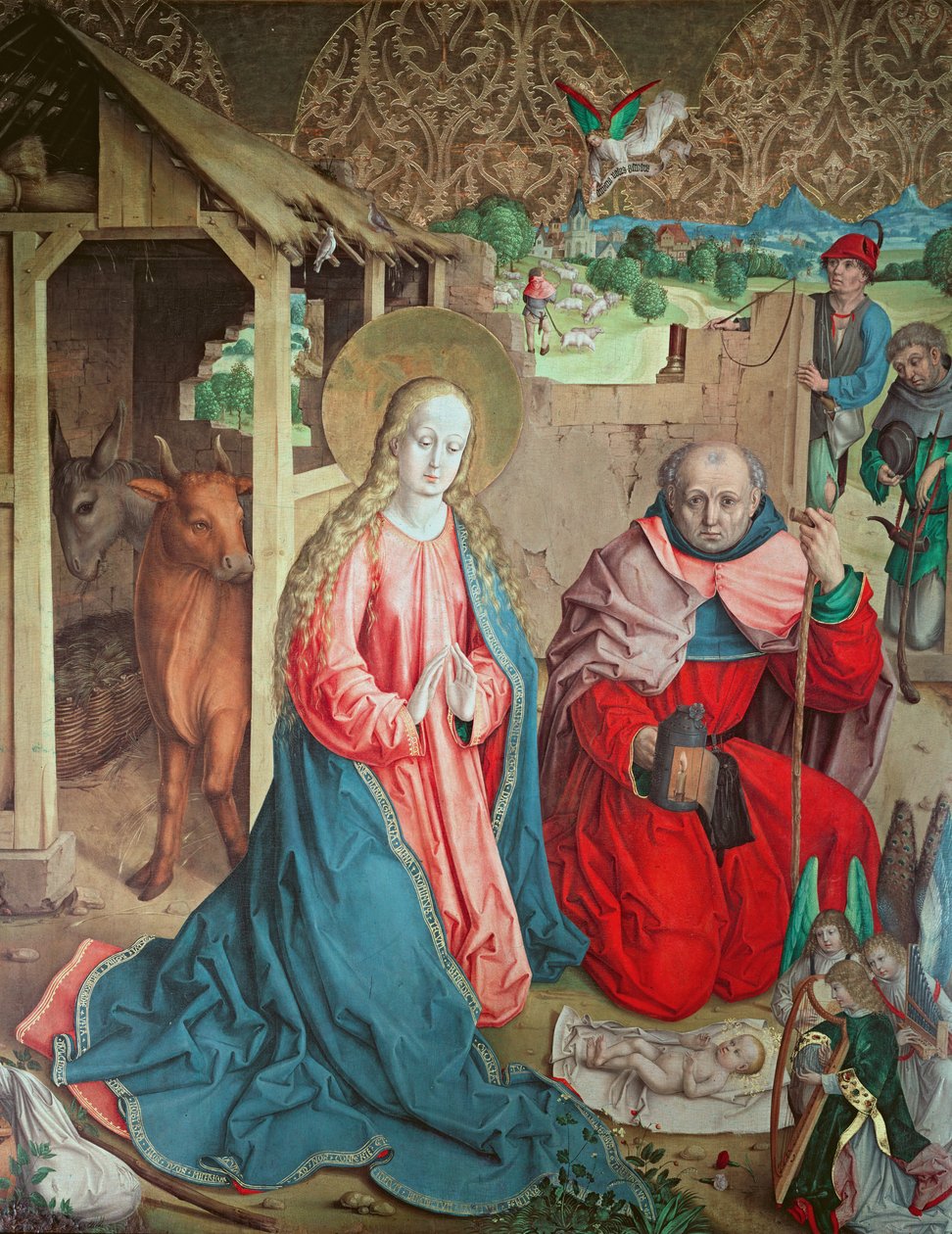 Adoration of the Shepherds, Far Left Panel from the Retable on the High Altar, 1480 by Master of the Carnation