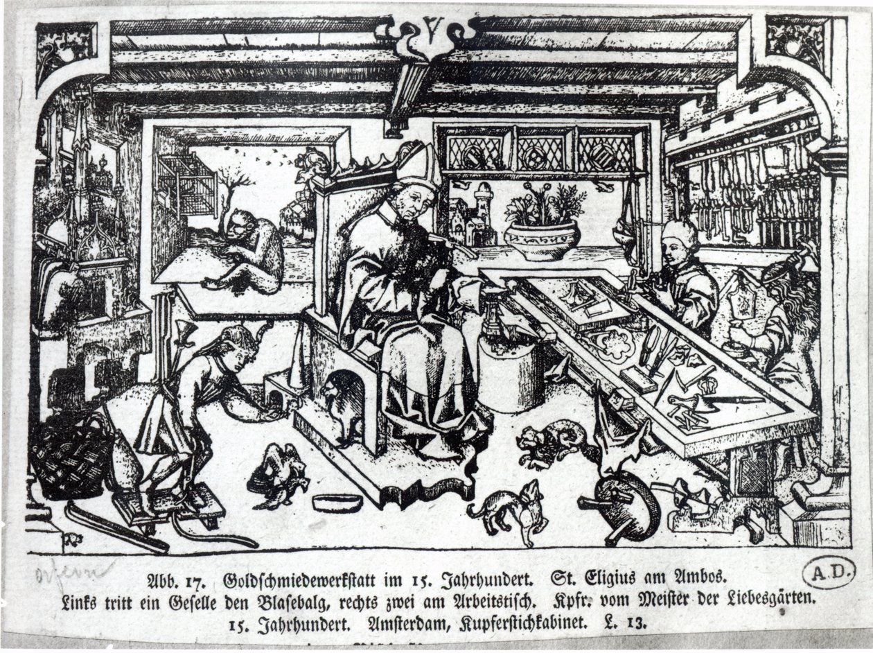 St. Eligius as a Goldsmith in His Workshop by Master of the Gardens of Love