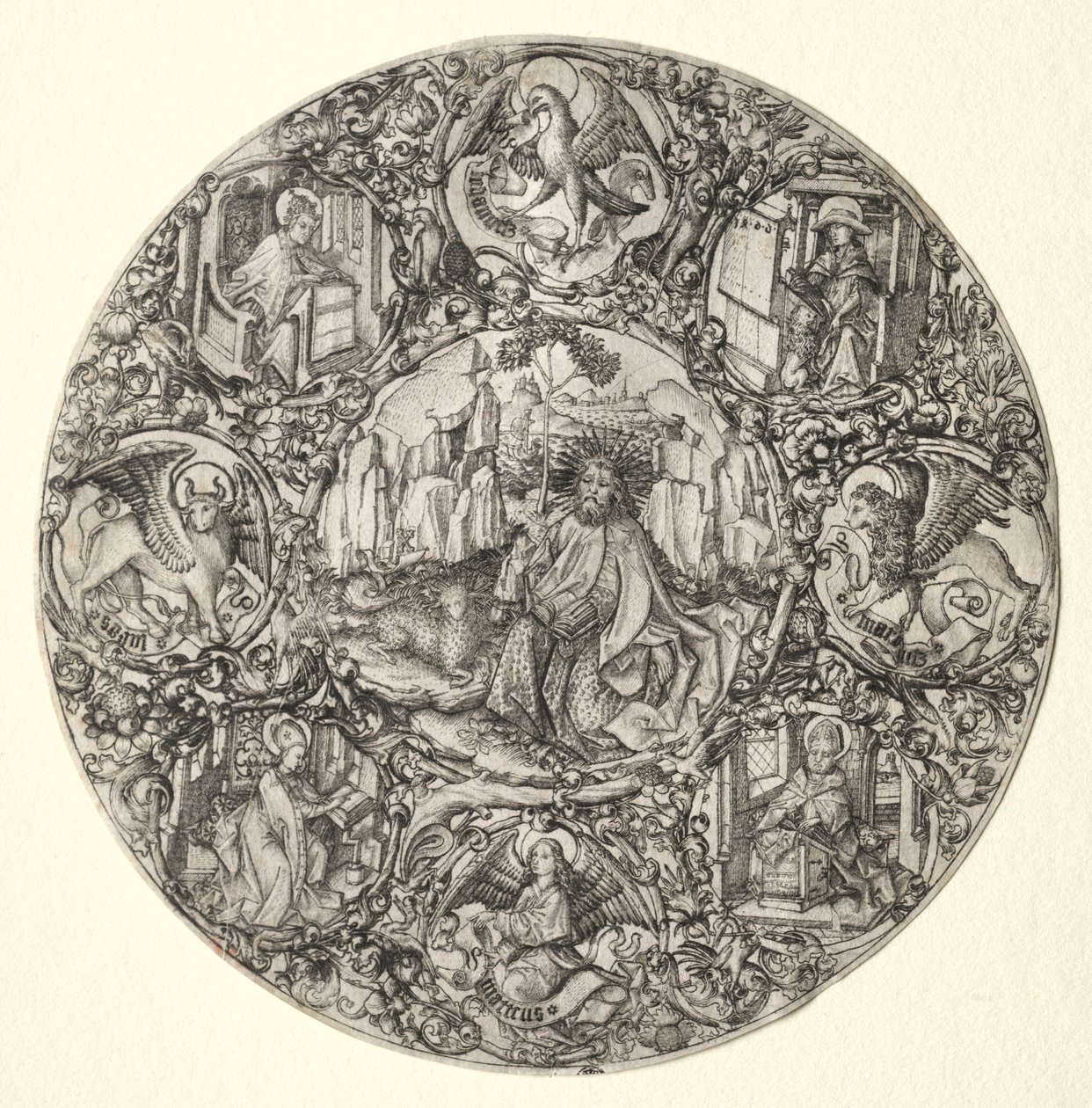 St. John the Baptist Surrounded by the Evangelists and Four Fathers of the Latin Church by Master E. S.