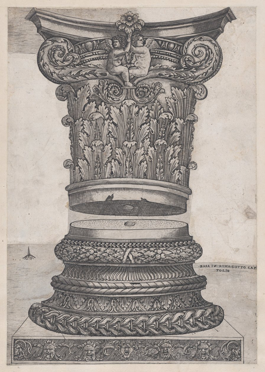 Speculum Romanae Magnificentiae: Decorated capital and base, ca. 1537 by Master GA
