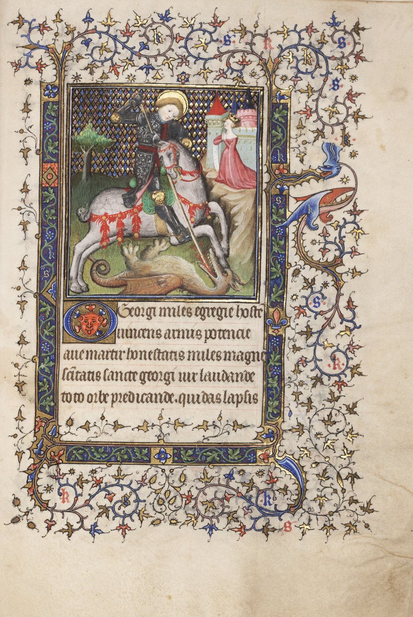 St. George Fighting the Dragon, from a Book of Hours, use of Rennes by Master Lucon