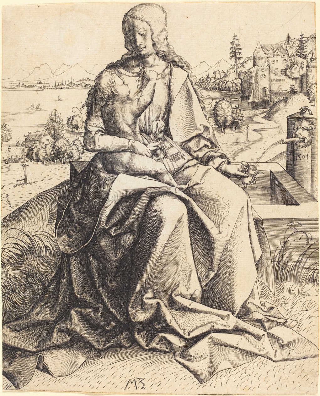 Madonna and Child at a Fountain by Master MZ