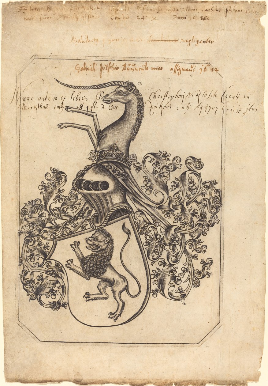 Coat of Arms with a Lion and Unicorn by Master hw