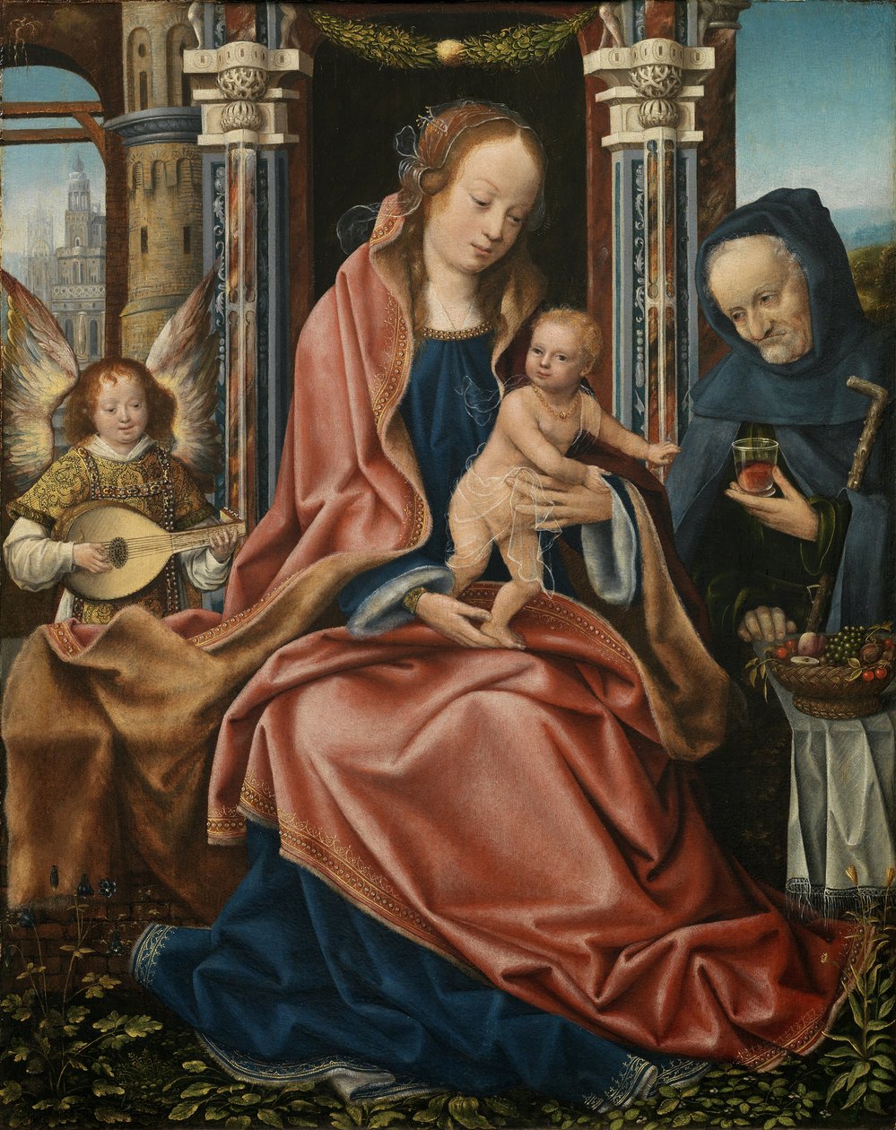 Triptych of the Holy Family with Music Making Angels (Central Panel) by Master of Frankfurt