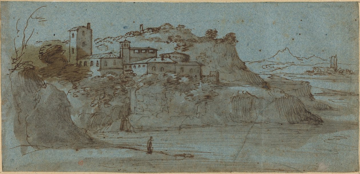Village atop a River Cliff by Master of the Blue Landscapes