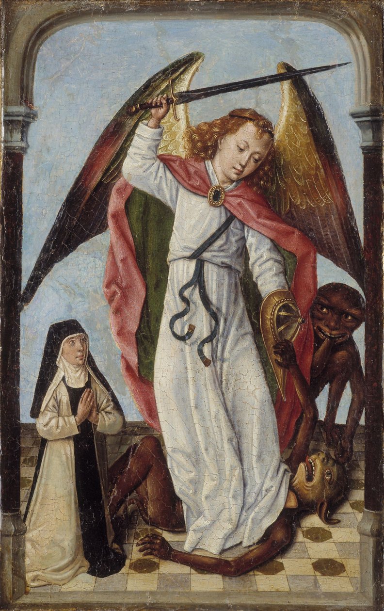 St Michael Fighting Demons in the Presence of a Nun by Master of the Bruges Legend of St. Ursula