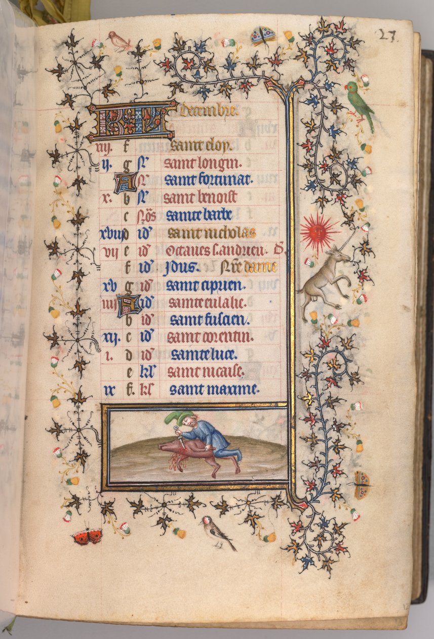 Hours of Charles the Noble, King of Navarre: fol. 12r, December by Master of the Brussels Initials and Associates