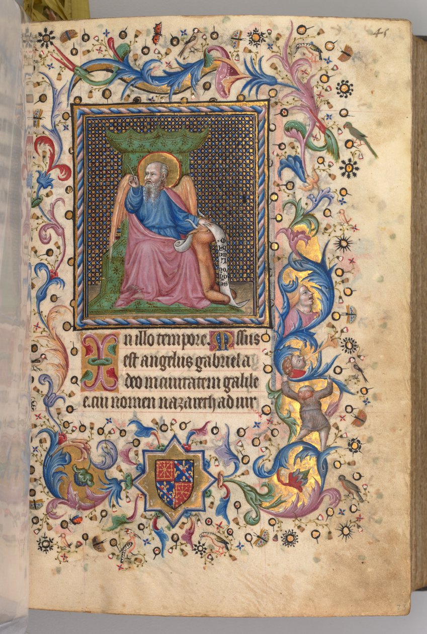 Hours of Charles the Noble, King of Navarre: fol. 23r, St. Luke, c1405 by Master of the Brussels Initials and Associates