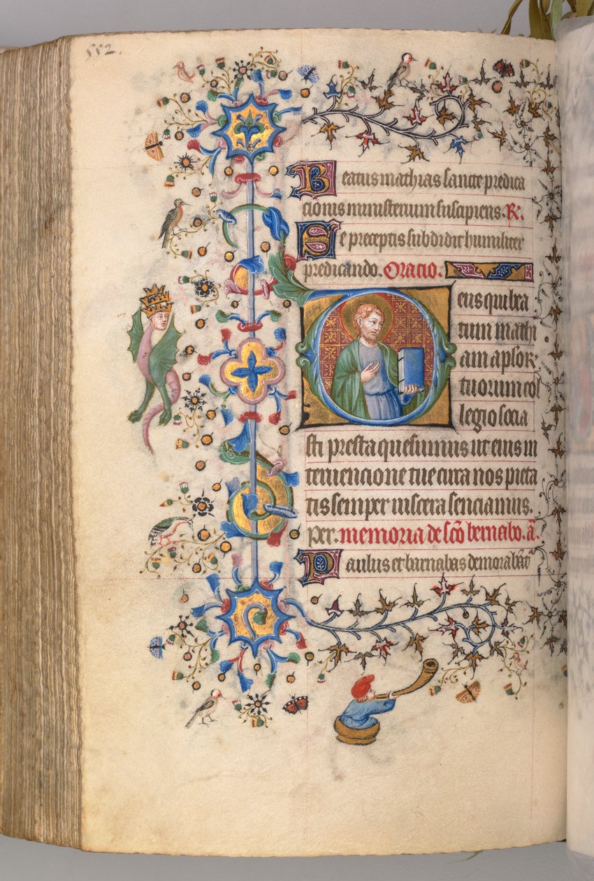 Hours of Charles the Noble, King of Navarre, fol. 270v, St. Mathias by Master of the Brussels Initials and Associates