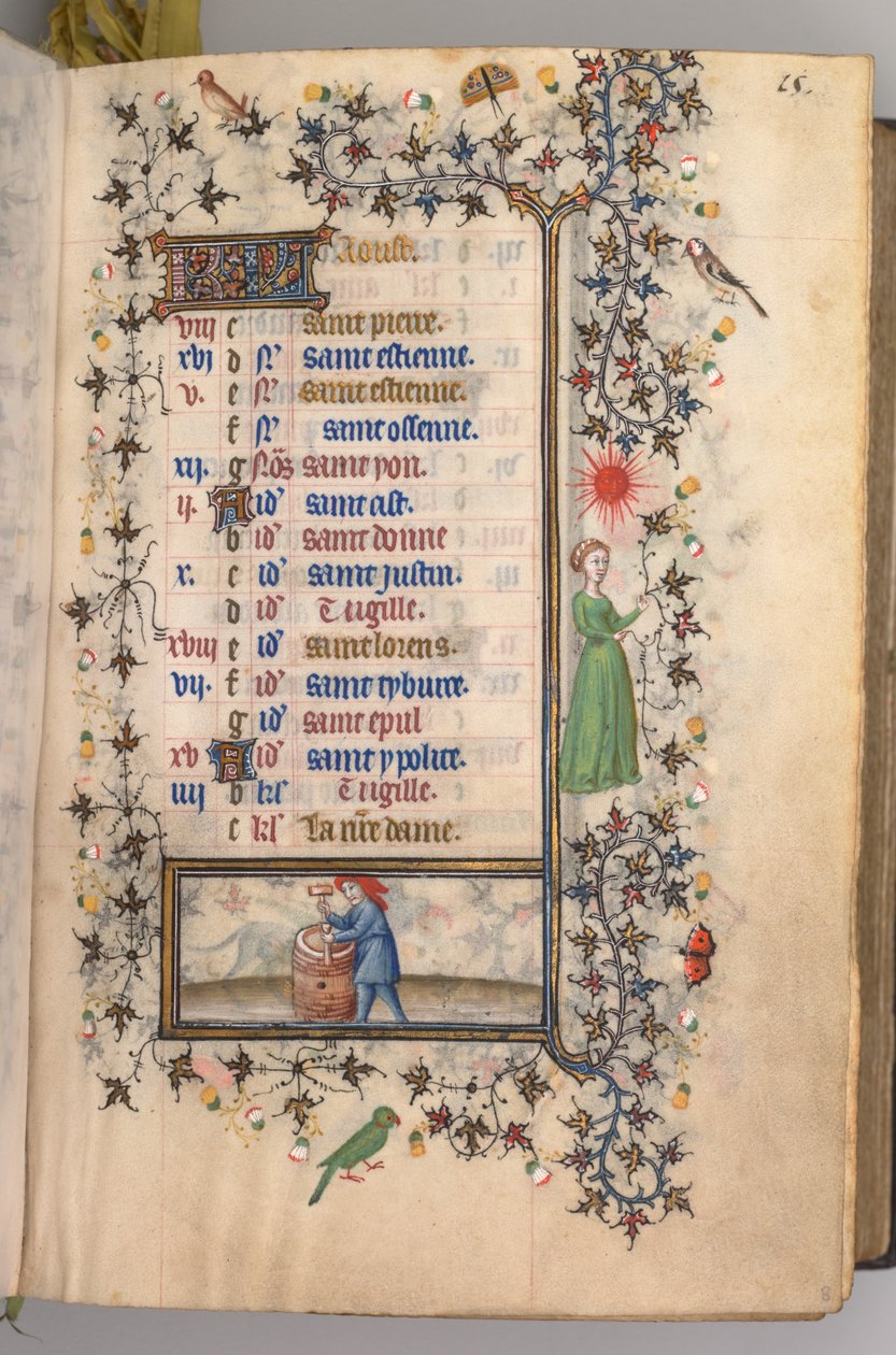 Hours of Charles the Noble, King of Navarre 1361-1425: fol. 8r, August, c. 1405 by Master of the Brussels Initials and Associates