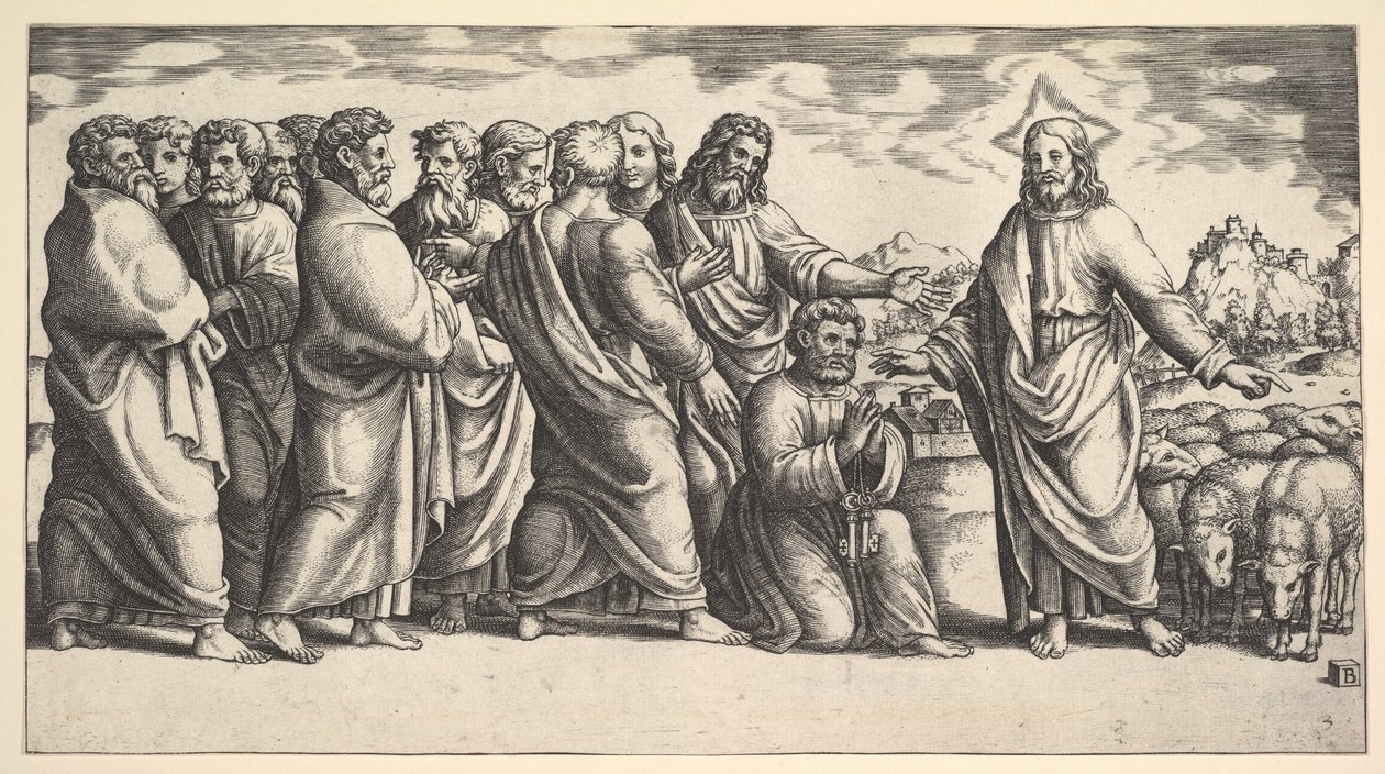Christ Indicating to a Flock of Sheep, St. Peter Kneeling, 1530-60 by Master of the Die